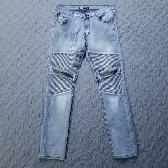 Rok Hand Crafted Jeans Mens 34x32 Gray Slim Straight Dark Wash Denim - Picture 1 of 13